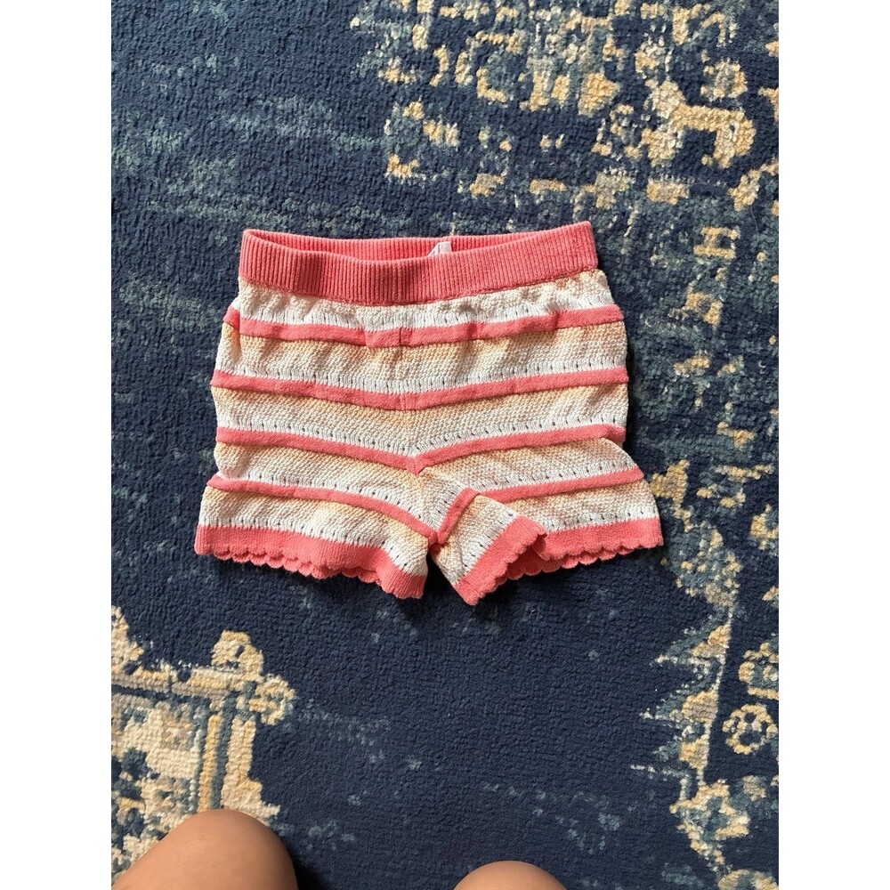 Baby GAP Girls Knit Striped Scallop Shorts 12-18 Months Pink Cream